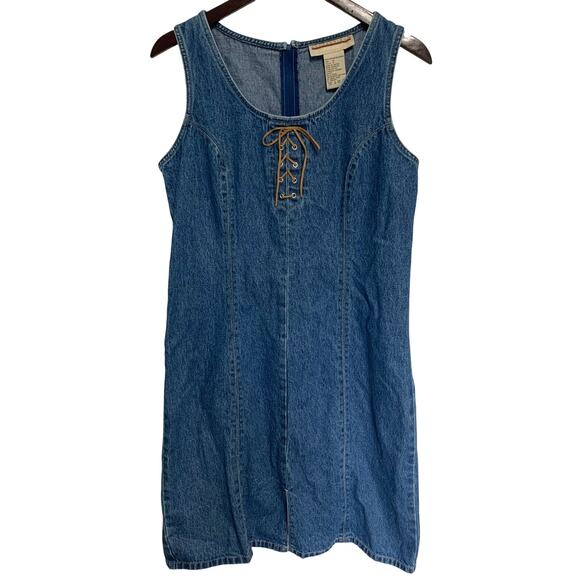 Expressions Vintage Y2K Women's Denim Lace Up Dress with Front Slit Size 12 - Picture 1 of 5